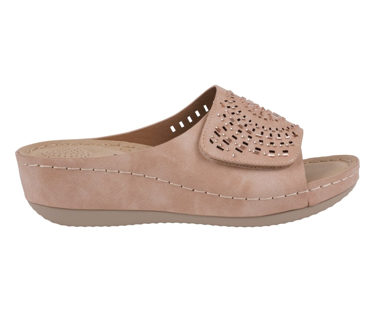 Women's Adrina Embellished Velcro Blush Wedge Sandals - TLW Shoes