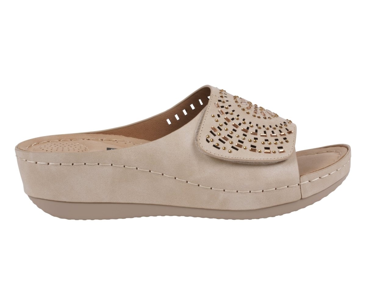 Women's Adrina Embellished Velcro Natural Wedge Sandals - TLW Shoes
