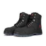 ROCKROOSTER Kensington Black 7 inch Zip - sided Steel Toe Leather Work Boots AK245Z - TLW Shoes