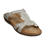 Alora Silver Embellished Slide Flat Sandals - TLW Shoes
