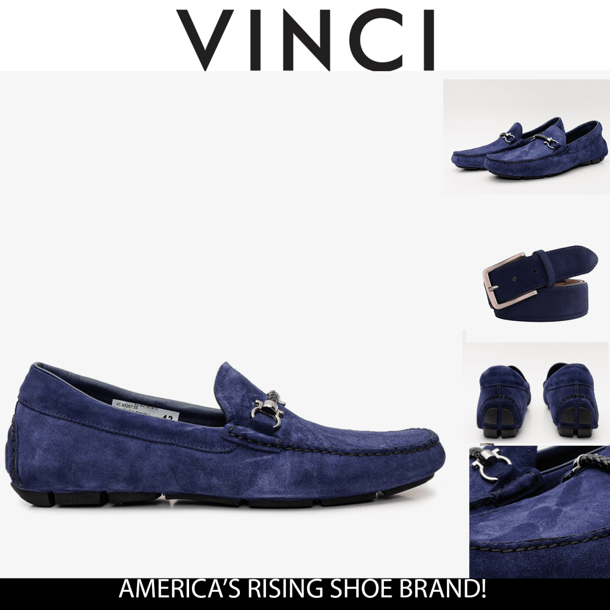 The Bari Navy Blue Suede Leather Bit Drive Loafer Men Shoe - TLW Shoes