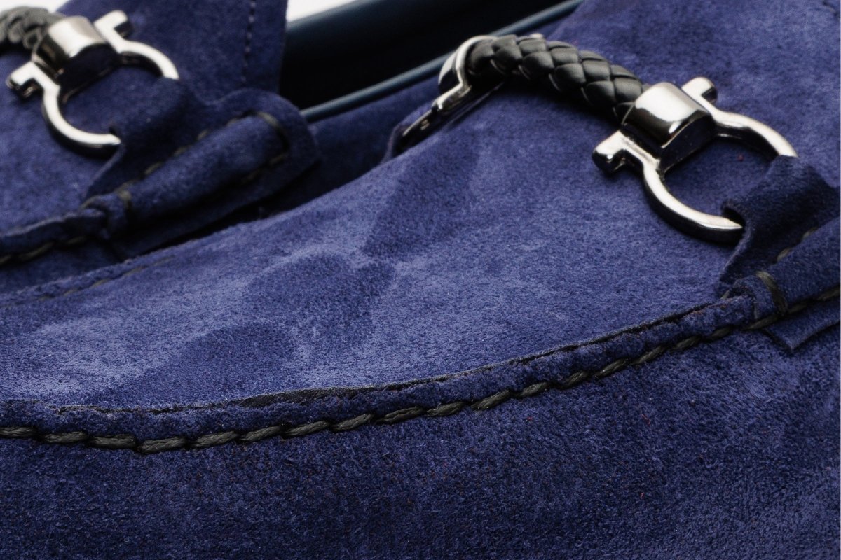 The Bari Navy Blue Suede Leather Bit Drive Loafer Men Shoe - TLW Shoes