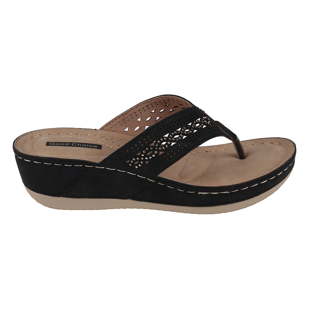 Bari Black Wedge Sandal - TLW Shoes