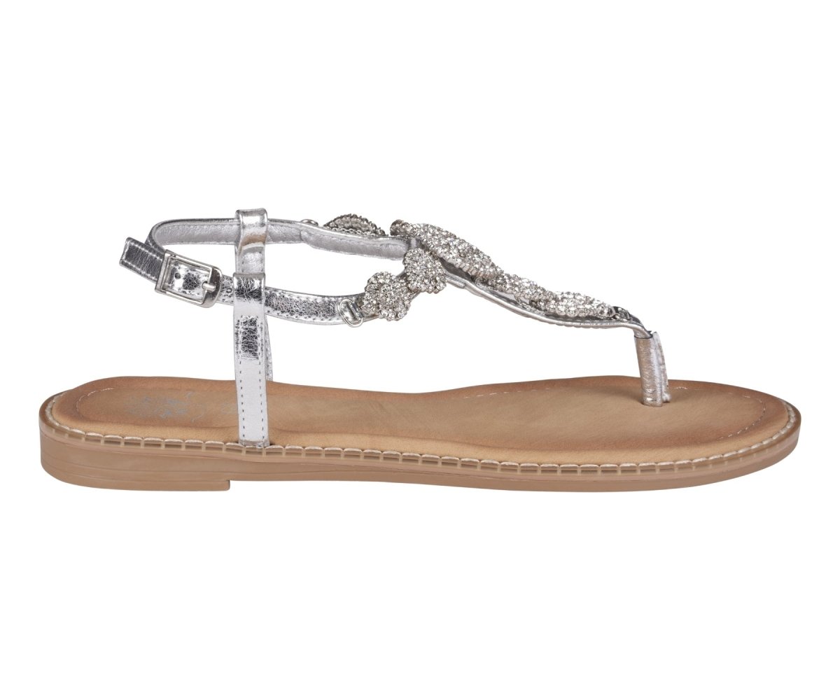 Cali Silver Jeweled T - Strap Slingback Flat Sandals - TLW Shoes