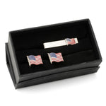 American Waving Flag Cufflinks and Tie Bar Gift Set - TLW Shoes
