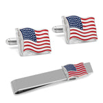 American Waving Flag Cufflinks and Tie Bar Gift Set - TLW Shoes