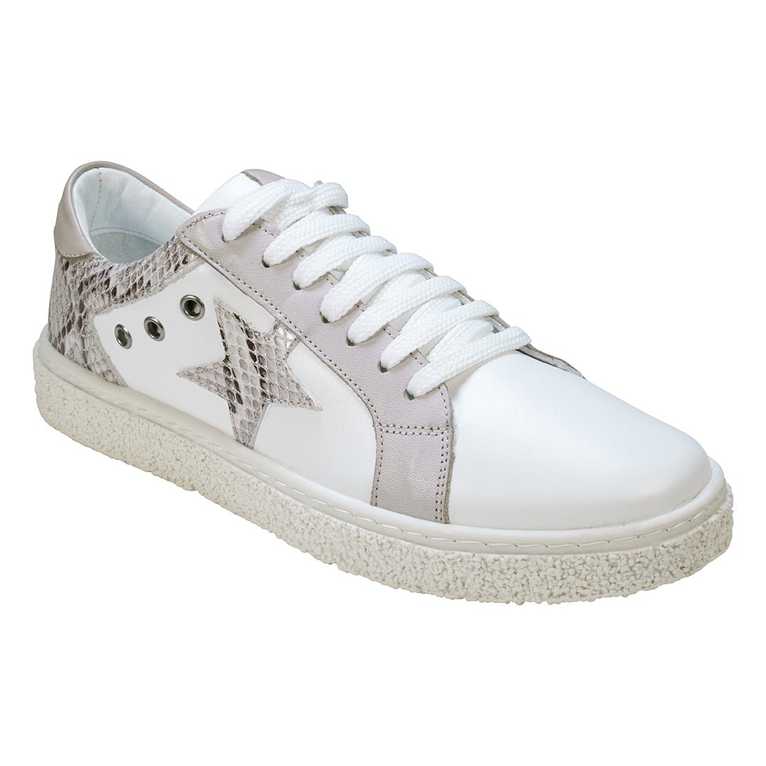 Charlee White Snake Skin Two - Tone Star Motif Lace Up Sneakers - TLW Shoes