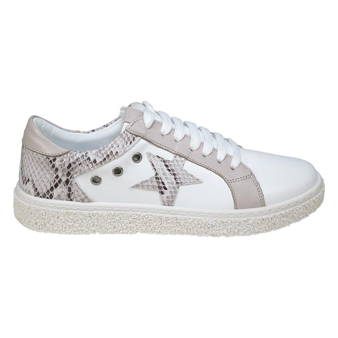 Charlee White Snake Skin Two - Tone Star Motif Lace Up Sneakers - TLW Shoes