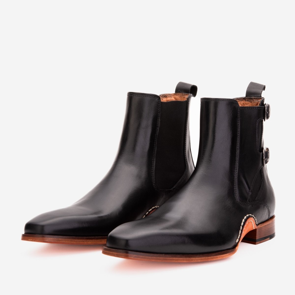 The Royal Hand Craft Black Leather Double - Buckle Chelsea Men Boot - TLW Shoes