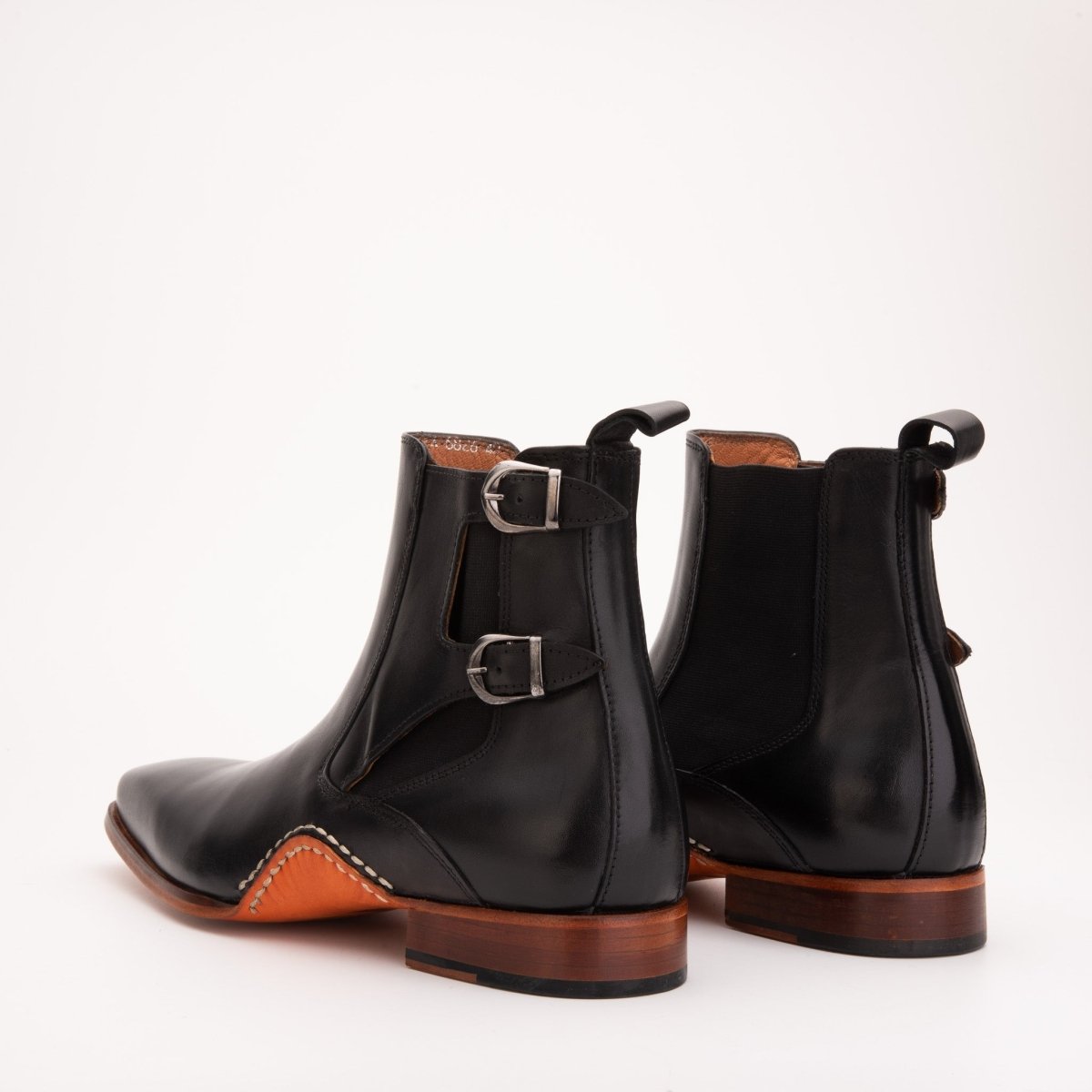 The Royal Hand Craft Black Leather Double - Buckle Chelsea Men Boot - TLW Shoes