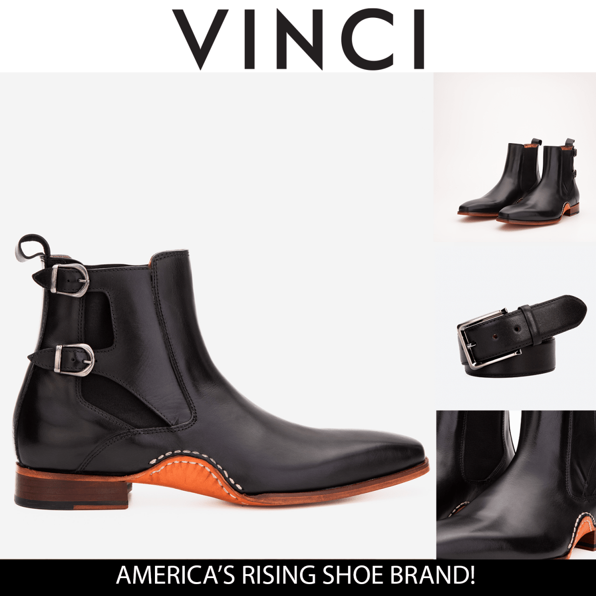 The Royal Hand Craft Black Leather Double - Buckle Chelsea Men Boot - TLW Shoes