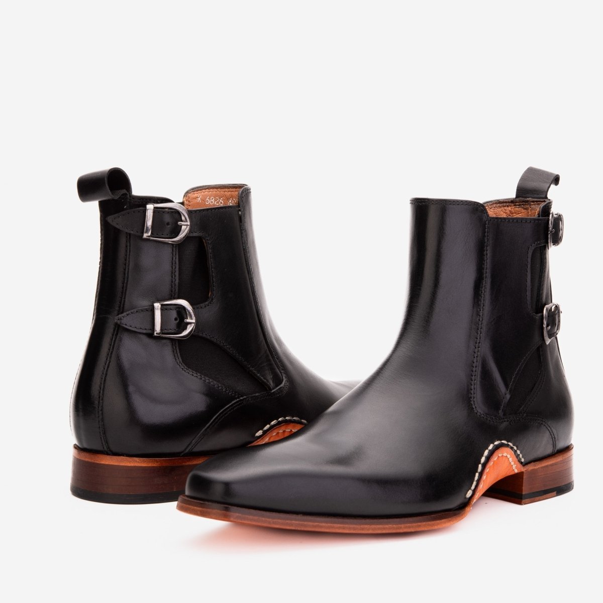 The Royal Hand Craft Black Leather Double - Buckle Chelsea Men Boot - TLW Shoes