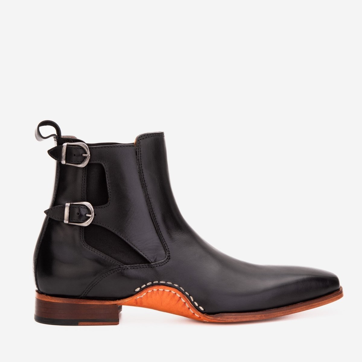 The Royal Hand Craft Black Leather Double - Buckle Chelsea Men Boot - TLW Shoes