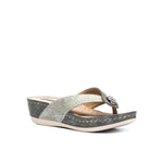 Women's Dafni Khaki Wedge Sandals - TLW Shoes