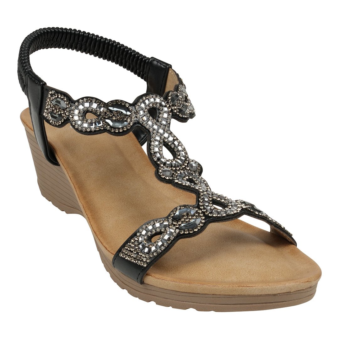Damaris Black Embellished Slingback Wedge Sandals - TLW Shoes