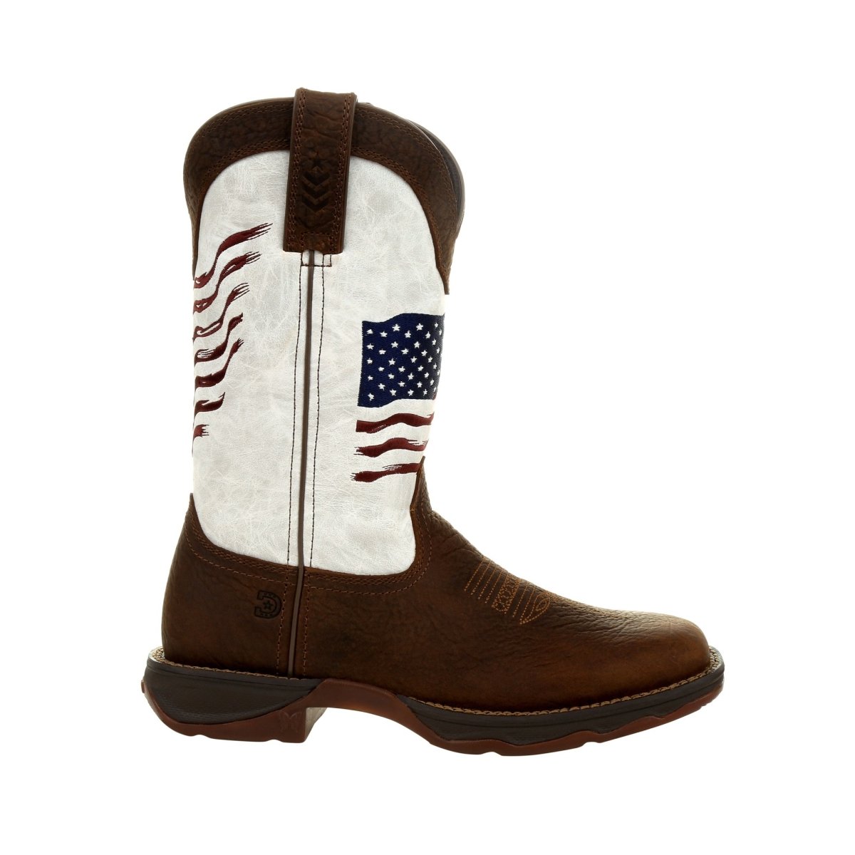 Durango Lady Rebel Women's Distressed Flag Embroidery Western Boots Drd0394 In Bay Brown And White - TLW Shoes