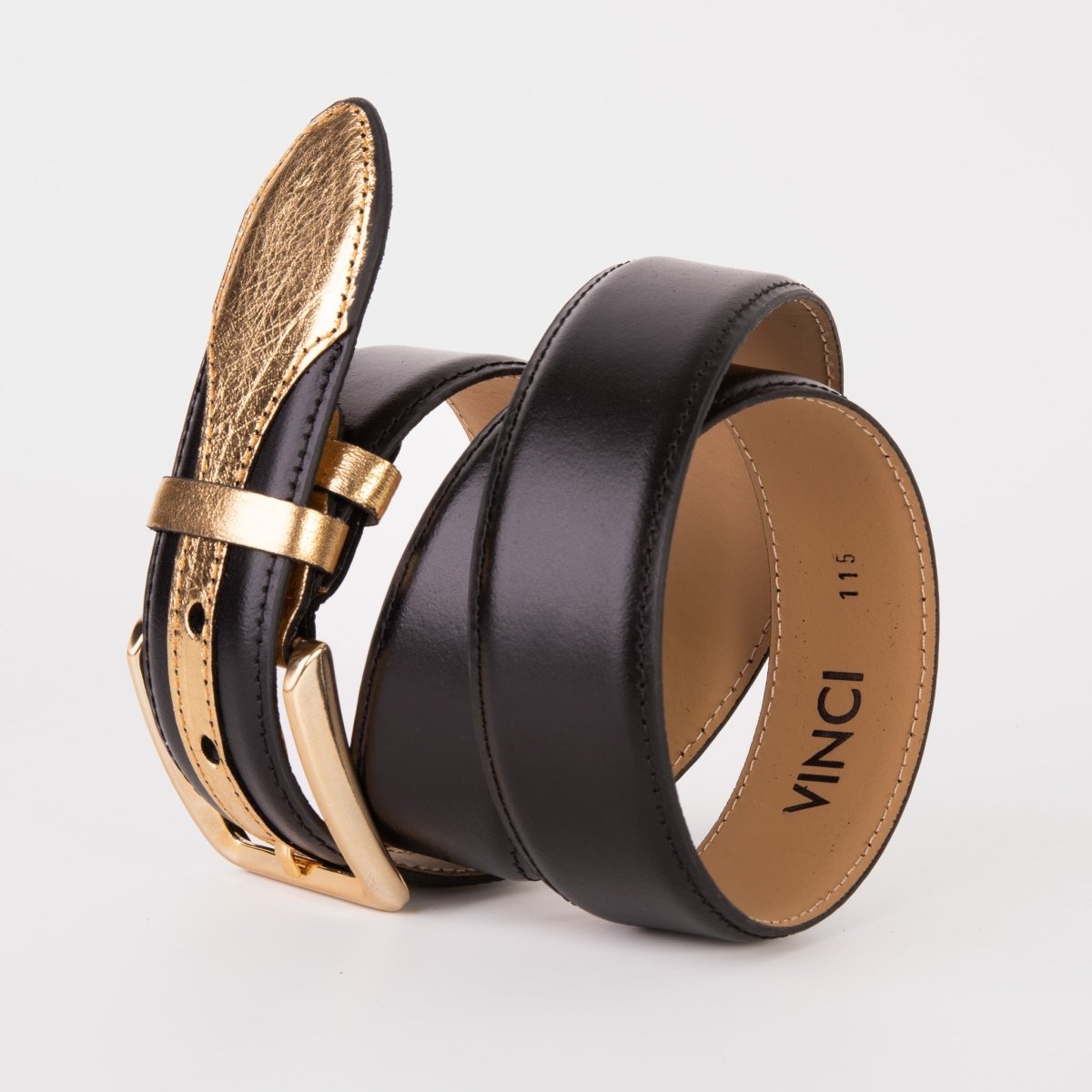 The Arda Black & Gold Leather Belt - TLW Shoes