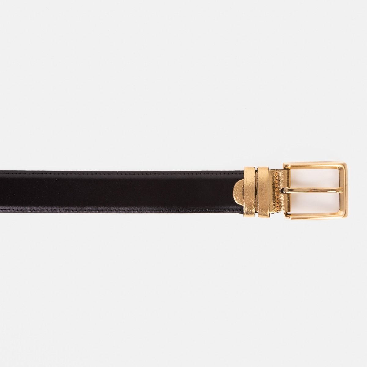 The Arda Black & Gold Leather Belt - TLW Shoes