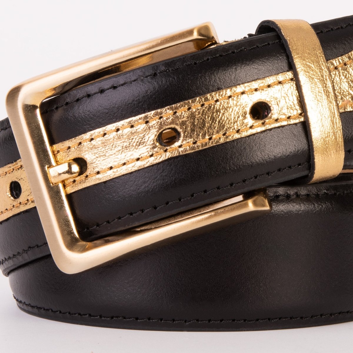 The Arda Black & Gold Leather Belt - TLW Shoes
