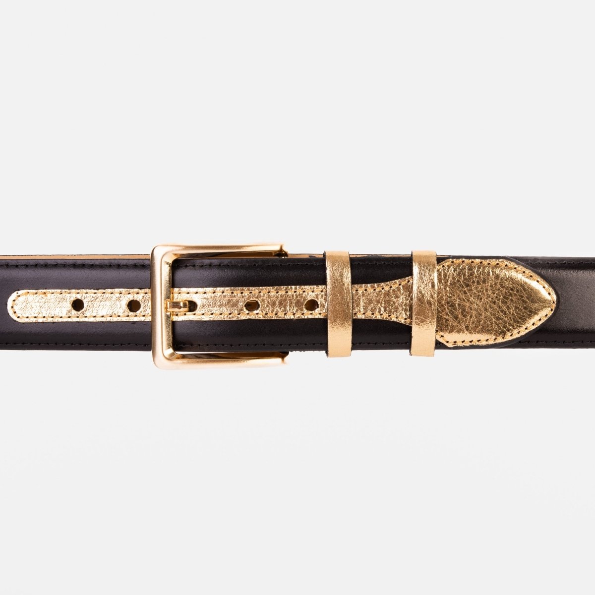 The Arda Black & Gold Leather Belt - TLW Shoes