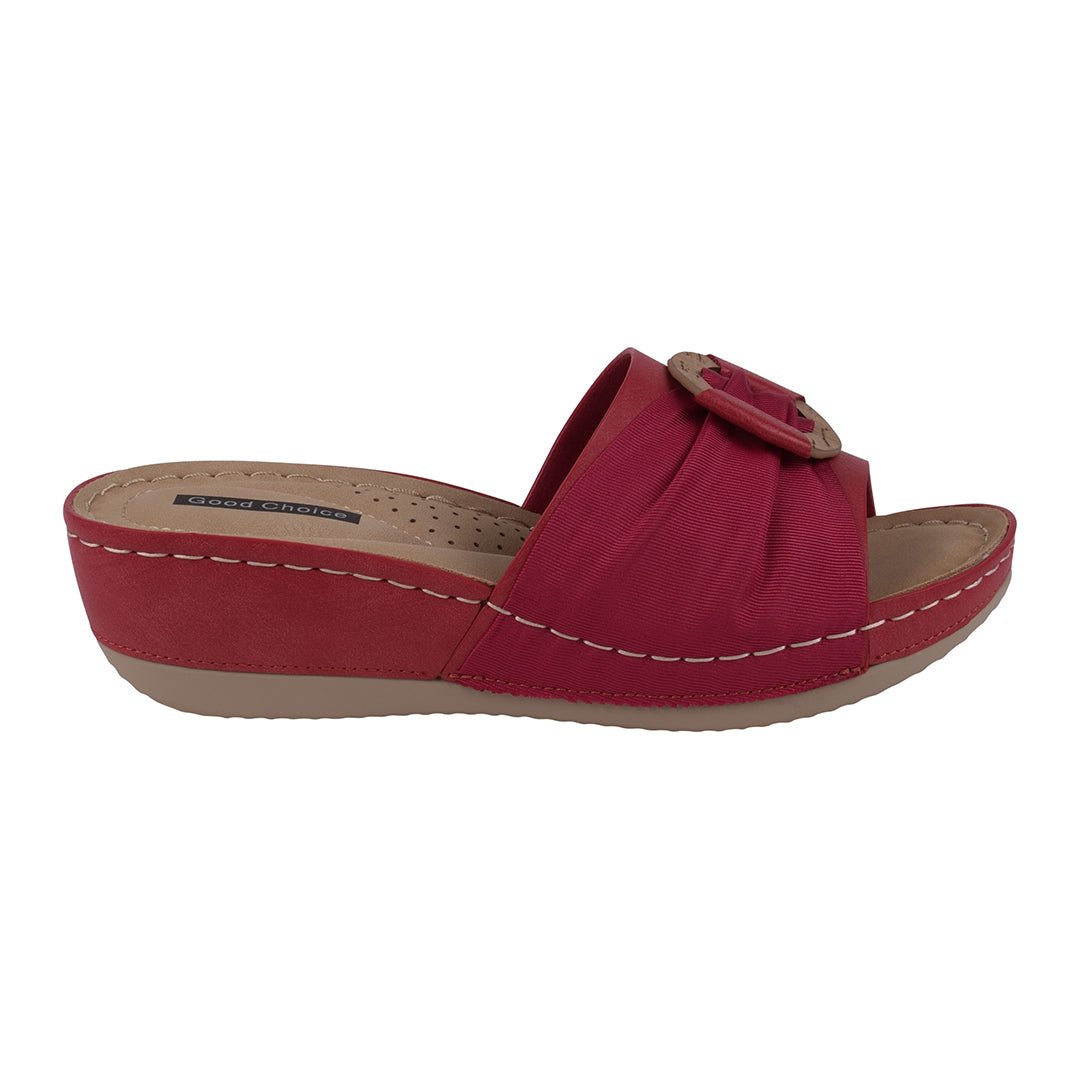 Ellen Red Hardware Comfort Wedge Sandals - TLW Shoes