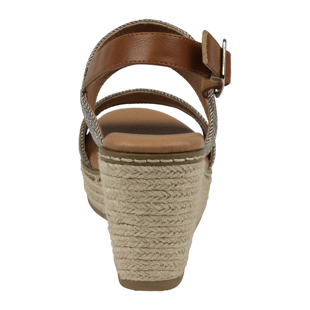 Ellis Pewter Metallic Double Band Slingback Espadrille Wedge Sandals - TLW Shoes