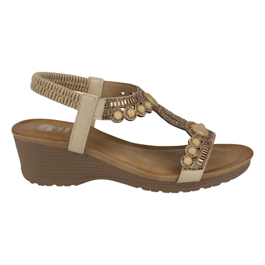 Women's Fiah Natural Woven Wedge Sandals - TLW Shoes