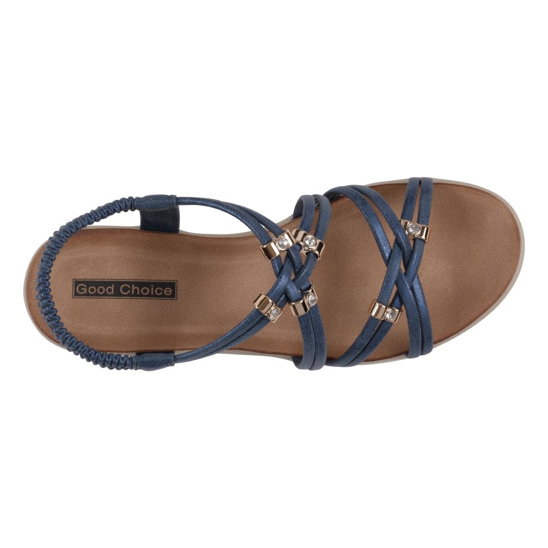 Women's Fran Navy Strappy Wedge Sandals - TLW Shoes