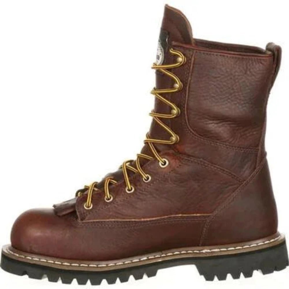 GEORGIA BOOT LOW HEEL LOGGER MEN'S LACE - TO - TOE WORK BOOTS G103 IN BROWN - TLW Shoes