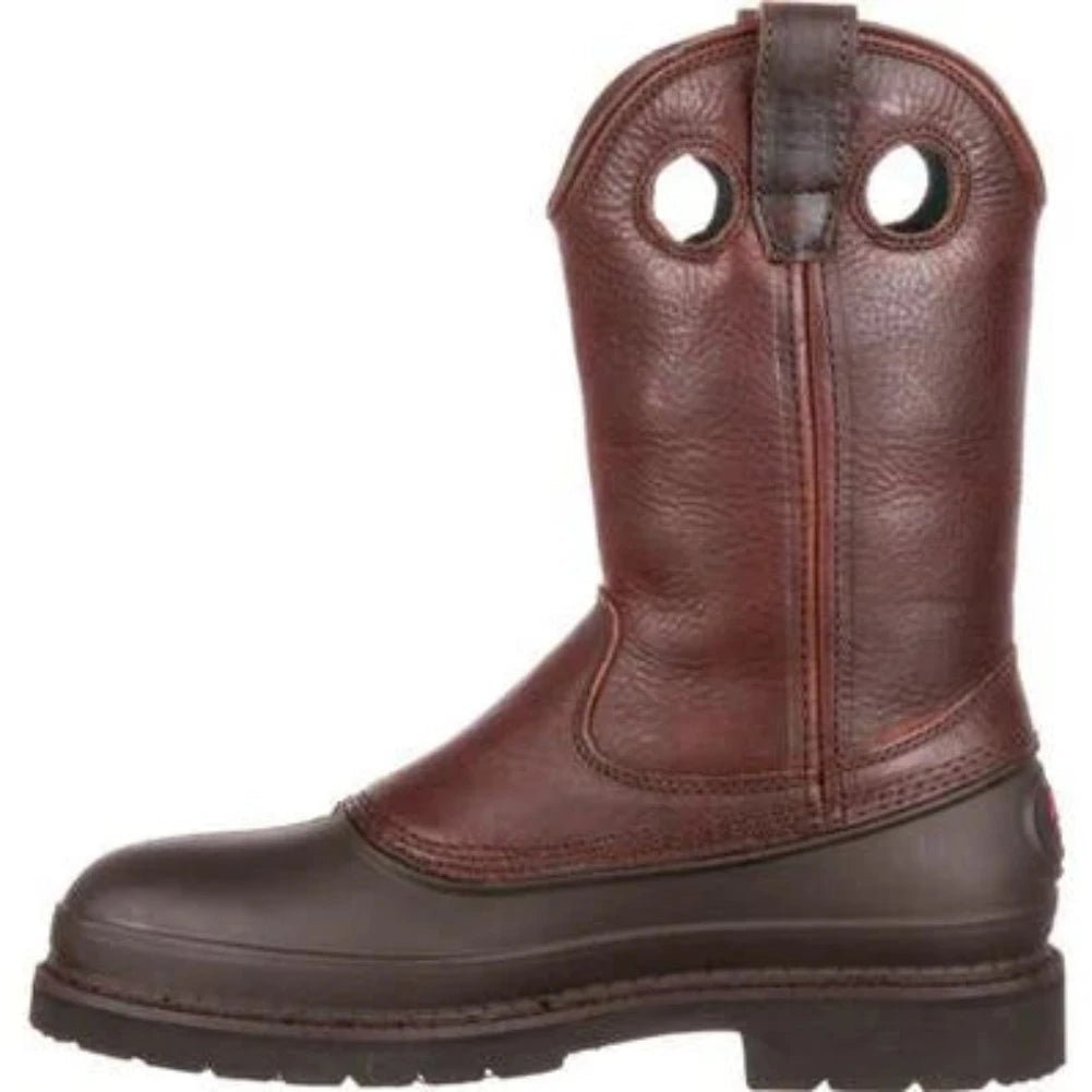 GEORGIA BOOT MUDDOG MEN'S STEEL TOE WELLINGTON WORK BOOTS G5655 IN BROWN - TLW Shoes