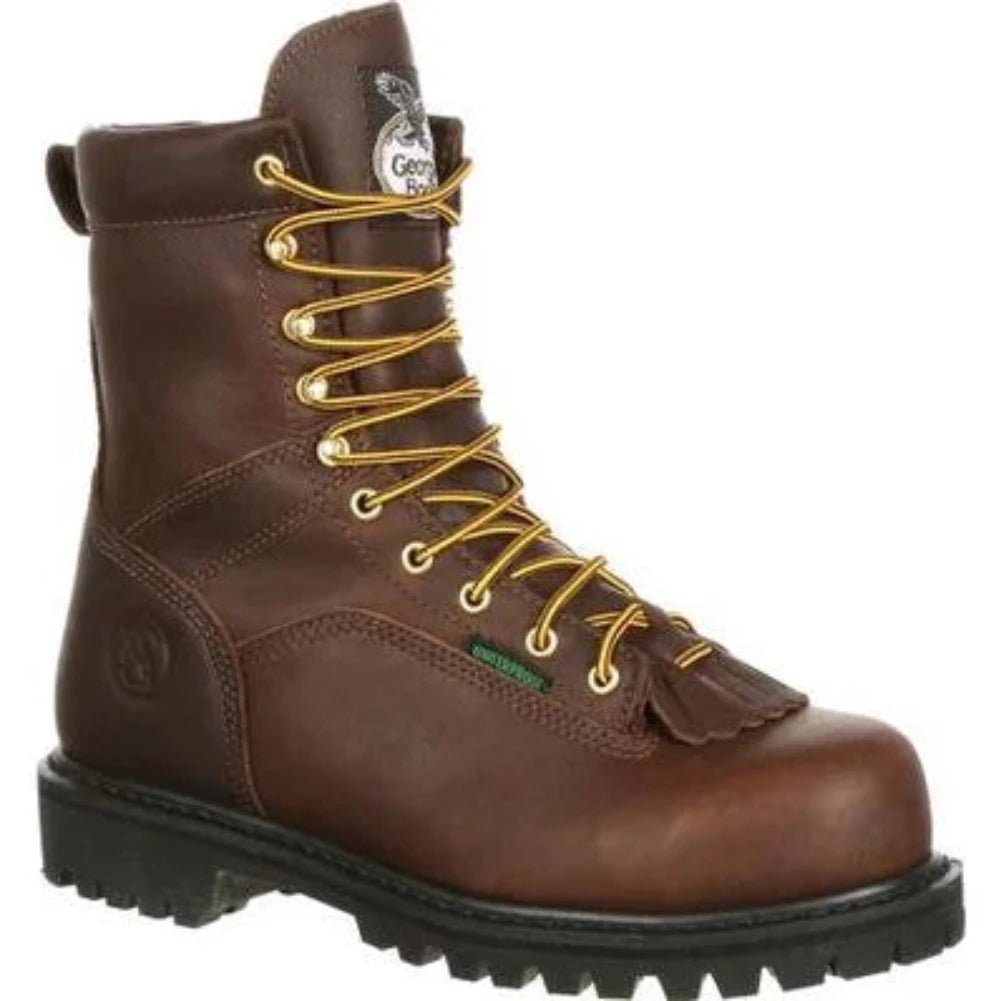 GEORGIA BOOT LOW HEEL LOGGER MEN'S STEEL TOE WATERPROOF WORK BOOTS G8341 IN BROWN - TLW Shoes