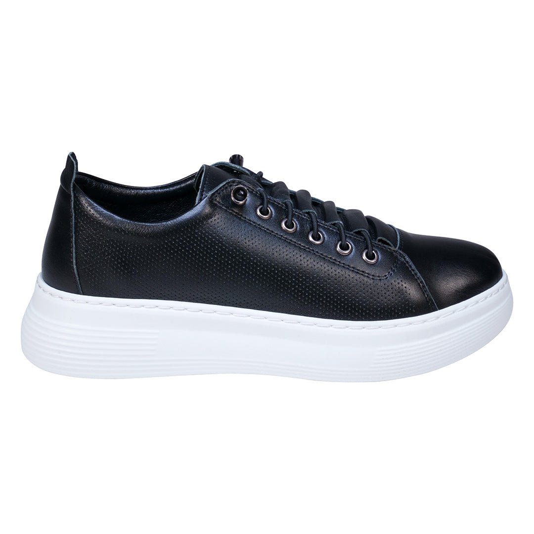 Graze Black Hidden Lace Perforated Platform Leather Sneakers - TLW Shoes