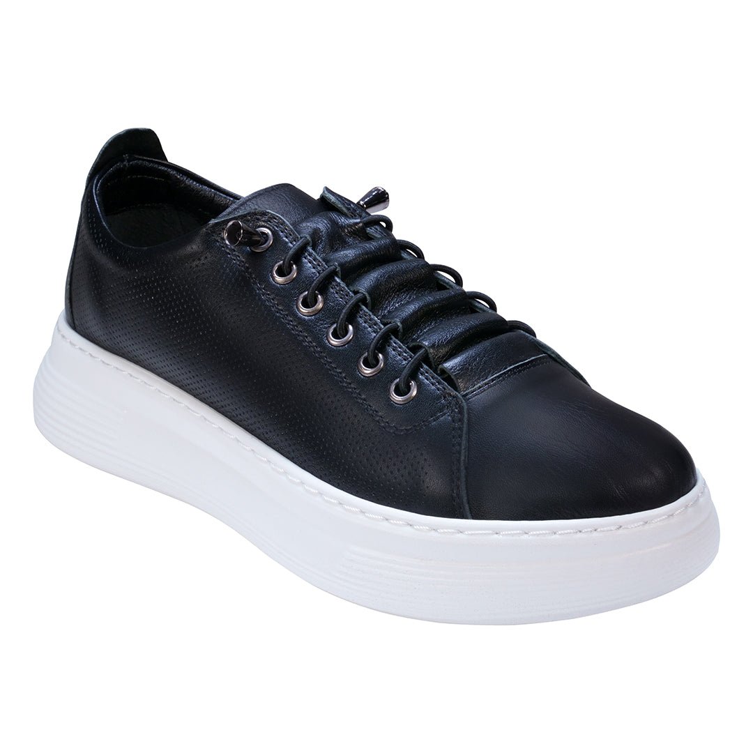 Graze Black Hidden Lace Perforated Platform Leather Sneakers - TLW Shoes
