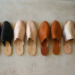 HAND WOVEN LEATHER SLIDES // CAMEL - TLW Shoes