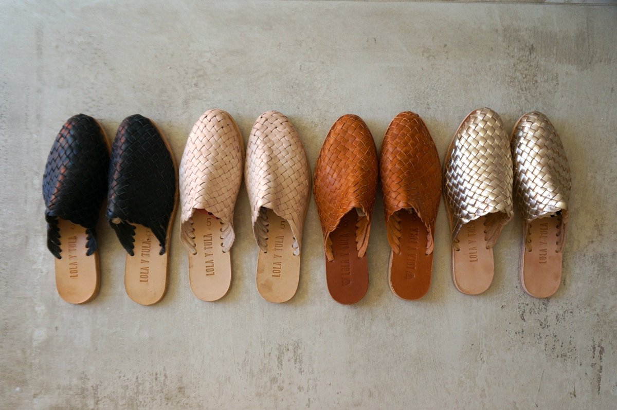 HAND WOVEN LEATHER SLIDES // CAMEL - TLW Shoes