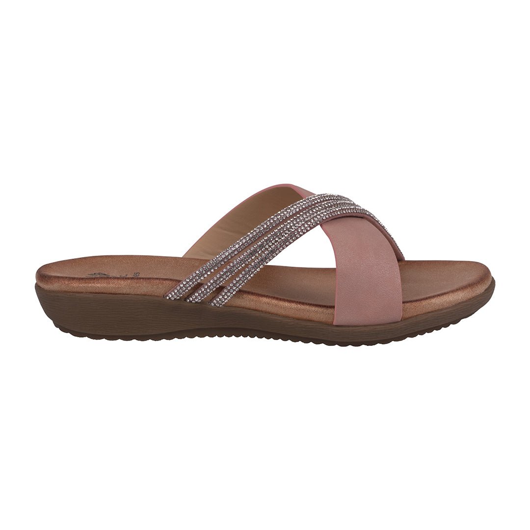 Women's Iris Blush Embellished Asymmetrical Flat Sandals - TLW Shoes