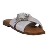 Women's Ivy white Woven Flat Sandals - TLW Shoes