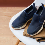 CALTO - J1435 - 3.3 Inches Taller (Dark Blue) - Casual Chunky Sole Sneaker Loafers - TLW Shoes