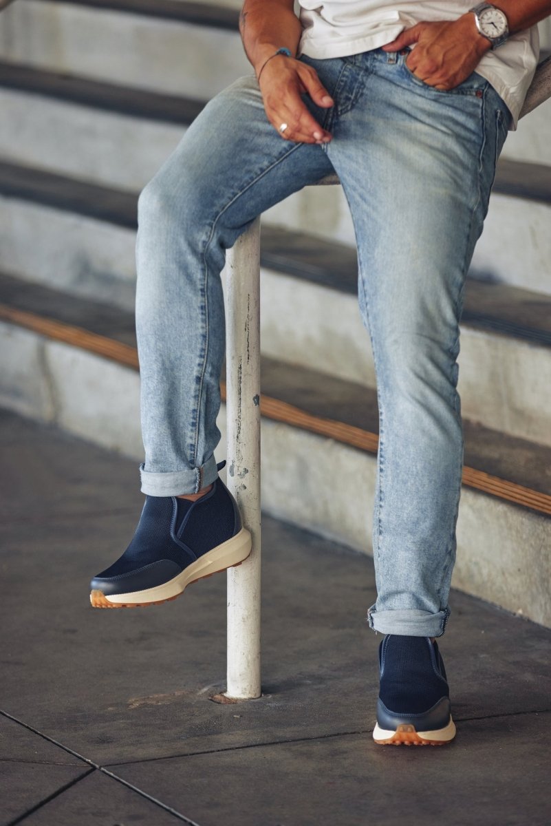 CALTO - J1435 - 3.3 Inches Taller (Dark Blue) - Casual Chunky Sole Sneaker Loafers - TLW Shoes