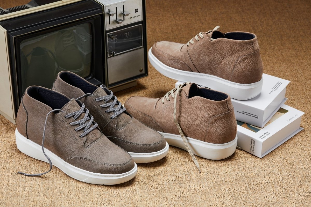 CALTO - J1770 - 3.2 Inches Taller (Khaki) - Casual Chunky Sole Boots – Soft Pebble Grain Nubuck Leather - TLW Shoes