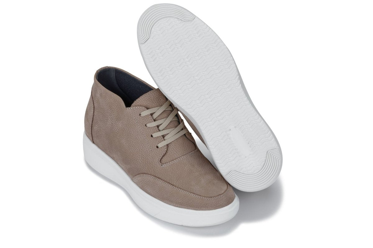 CALTO - J1770 - 3.2 Inches Taller (Khaki) - Casual Chunky Sole Boots – Soft Pebble Grain Nubuck Leather - TLW Shoes