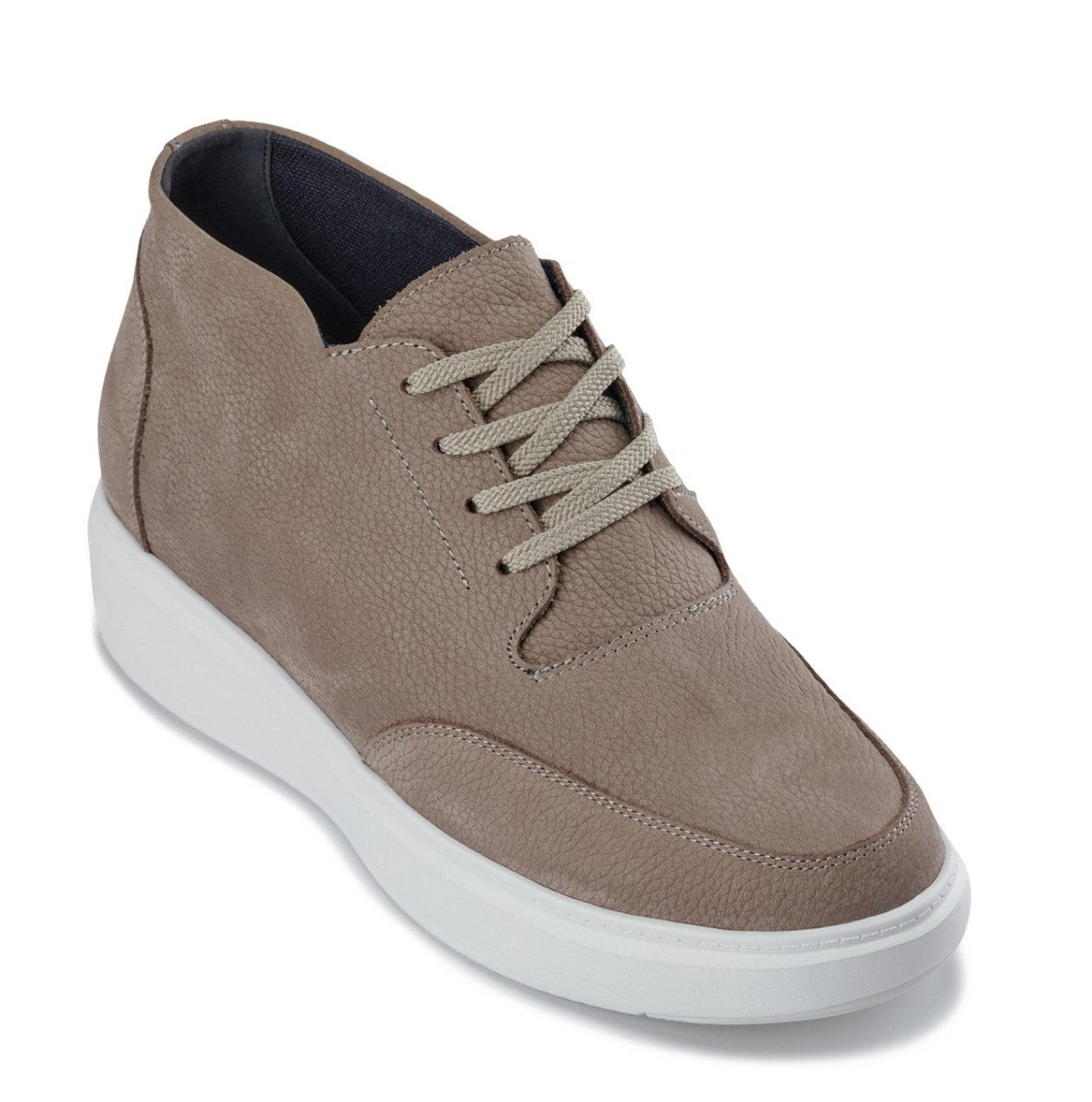 CALTO - J1770 - 3.2 Inches Taller (Khaki) - Casual Chunky Sole Boots – Soft Pebble Grain Nubuck Leather - TLW Shoes