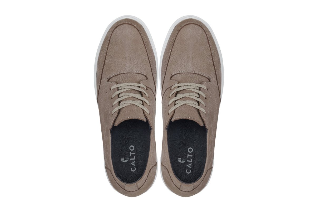 CALTO - J1770 - 3.2 Inches Taller (Khaki) - Casual Chunky Sole Boots – Soft Pebble Grain Nubuck Leather - TLW Shoes