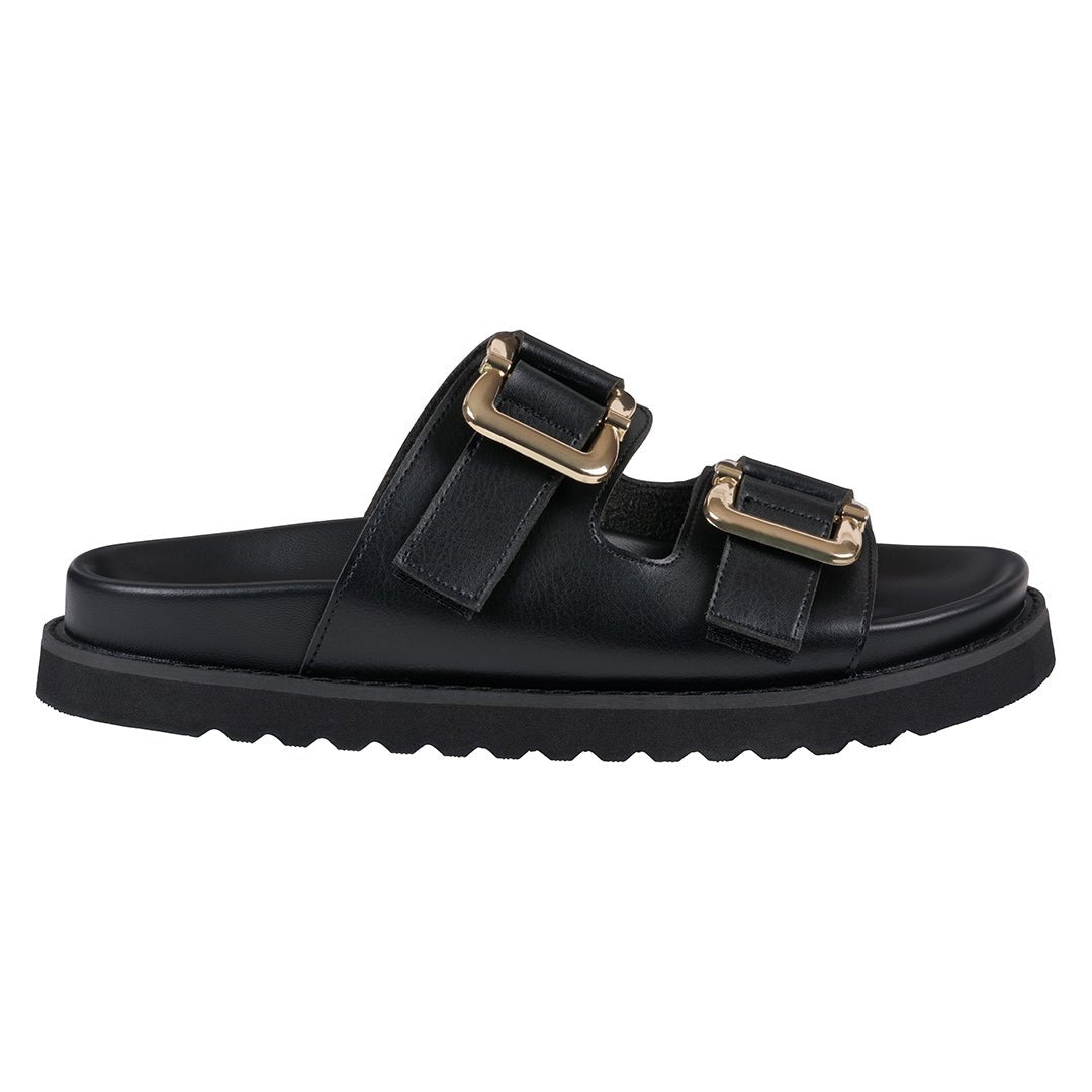 Women's Juno Black Slide Footbed Sandals - TLW Shoes