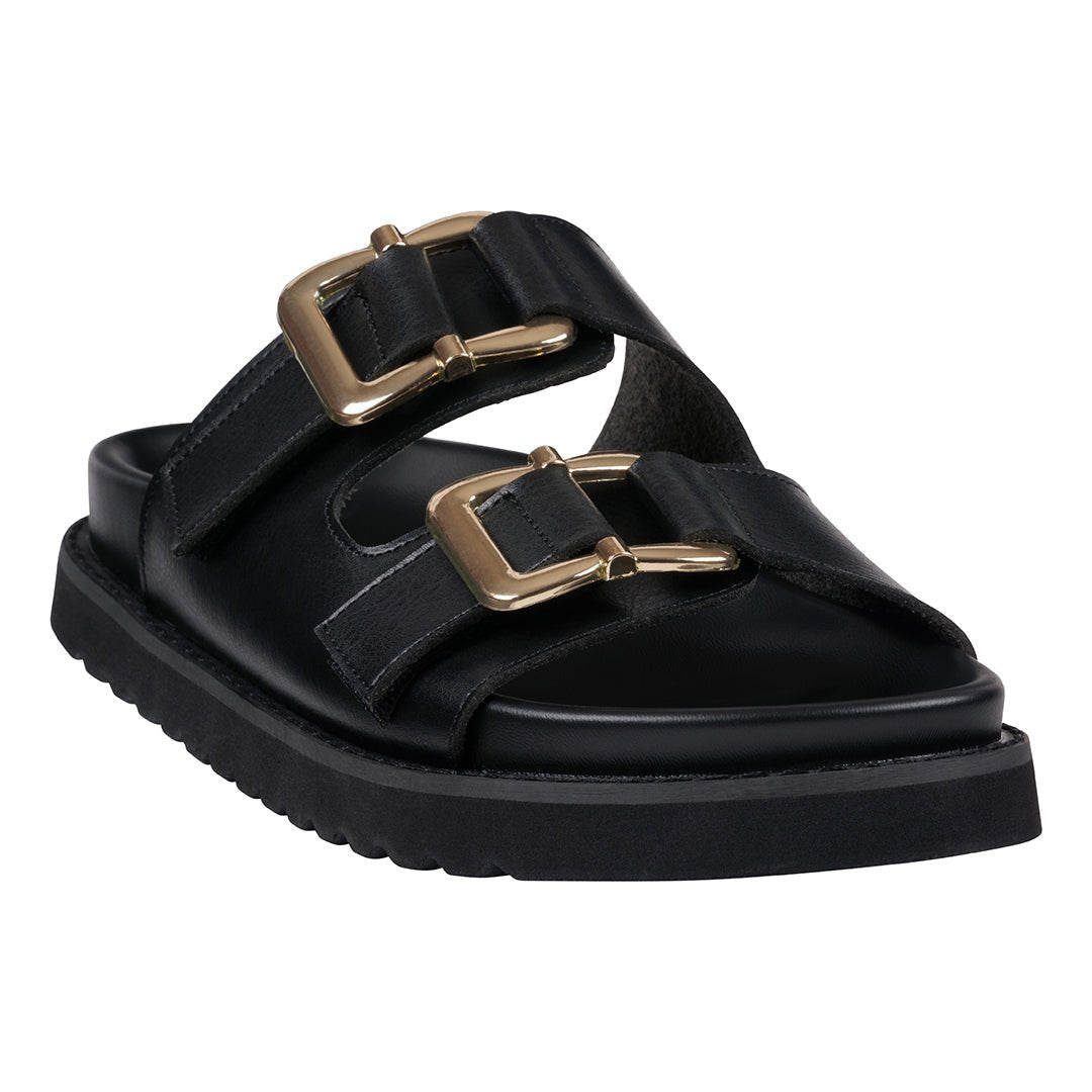 Women's Juno Black Slide Footbed Sandals - TLW Shoes