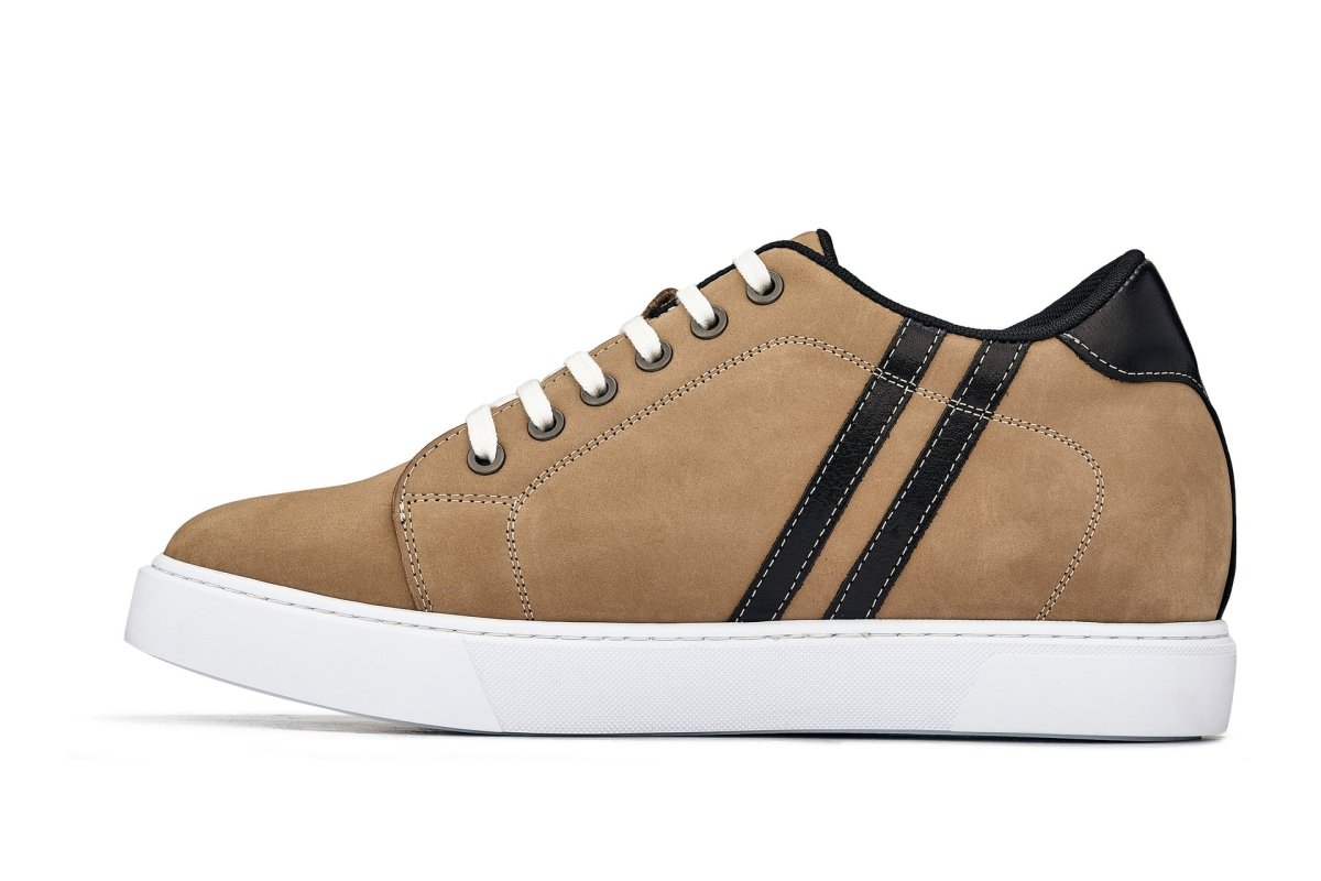 CALTO - K1551 - 2.8 Inches Taller (Nubuck Tan) - Lace Up Casual Sneakers - TLW Shoes