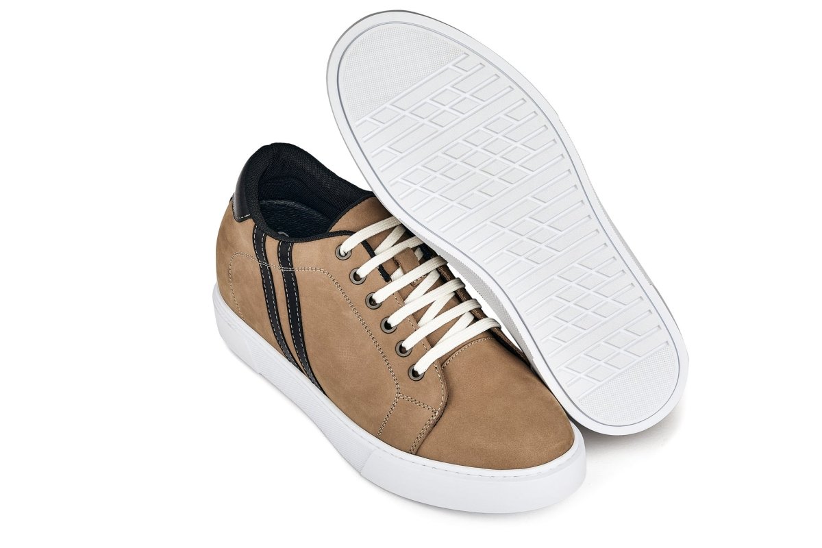 CALTO - K1551 - 2.8 Inches Taller (Nubuck Tan) - Lace Up Casual Sneakers - TLW Shoes