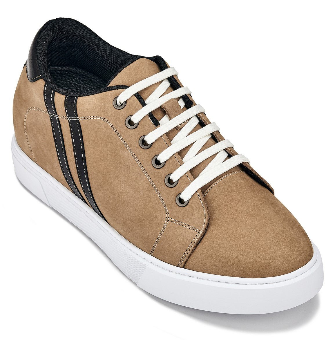 CALTO - K1551 - 2.8 Inches Taller (Nubuck Tan) - Lace Up Casual Sneakers - TLW Shoes