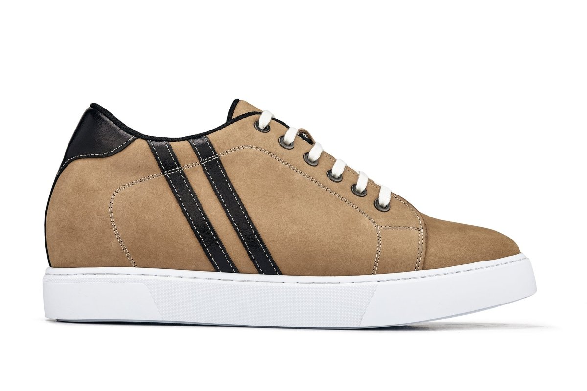 CALTO - K1551 - 2.8 Inches Taller (Nubuck Tan) - Lace Up Casual Sneakers - TLW Shoes