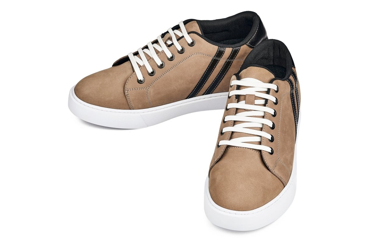 CALTO - K1551 - 2.8 Inches Taller (Nubuck Tan) - Lace Up Casual Sneakers - TLW Shoes